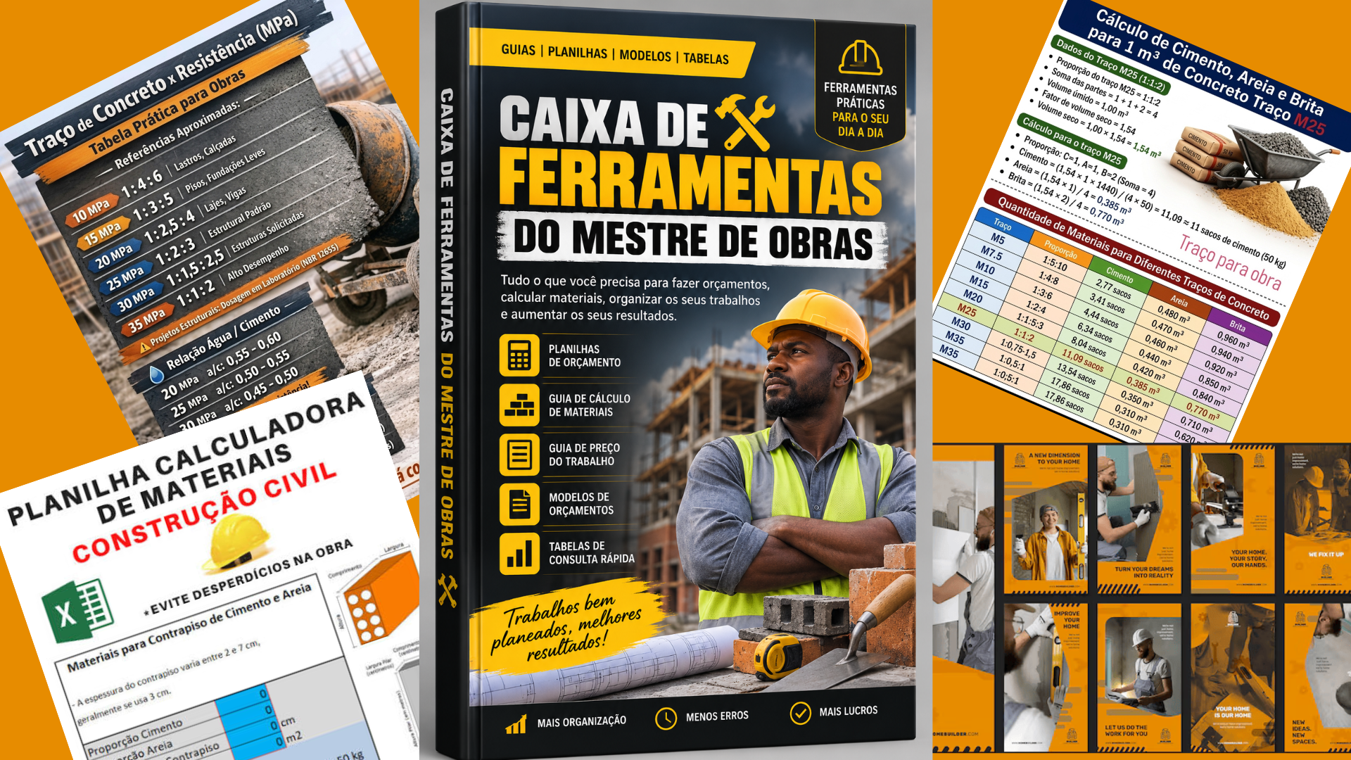 Caixa de Ferramentas do Mestre de Obras — planilhas, guias, tabelas e catálogos